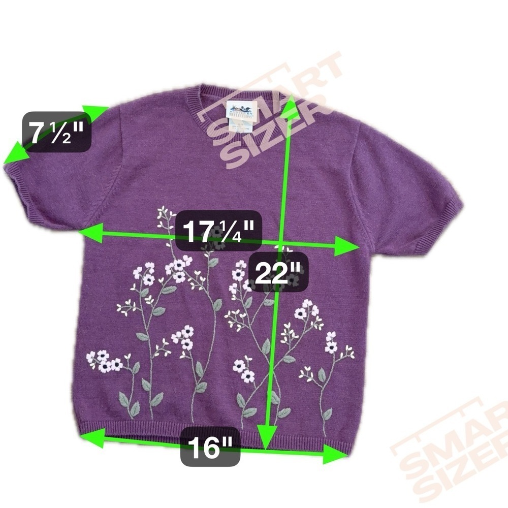 Northern Reflections Purple Floral Embroidered Short Sleeve Sweater SP - Picture 5 of 5